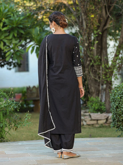 Dhiyona IS Women's Ethnic Motifs Embroidered Straight Pure Cotton Kurta With Trousers & Dupatta