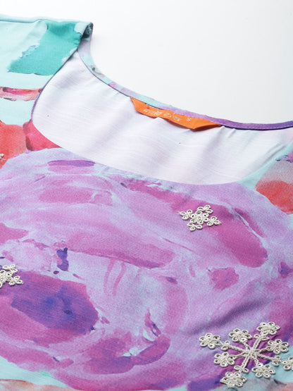 Dhiyona IE Floral Embroidered Empire Thread Work Kurta With Trousers & Dupatta