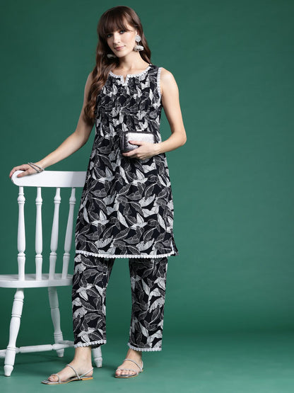 Dhiyona IE Printed Pleated Pure Cotton Tunic With Trousers