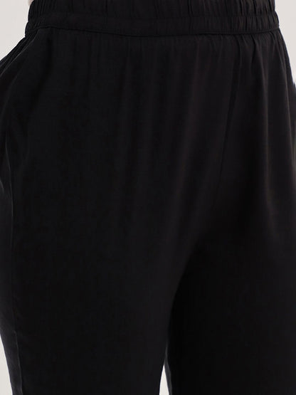 Dhiyona VA Women'sBlack Ethnic Motifs Embroidered Sequinned Straight Kurta & Trousers With Dupatta