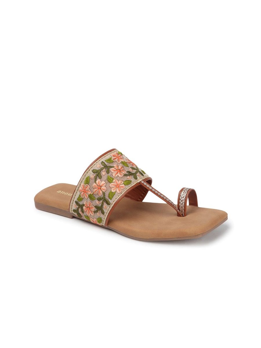 Dhiyona AK Tan Brown Printed Open Toe Flats