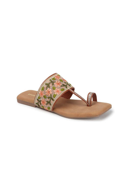 Dhiyona AK Tan Brown Printed Open Toe Flats