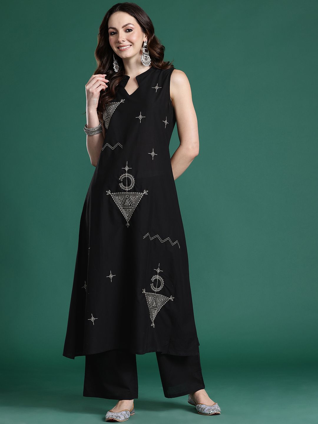 Ethnic Motifs Embroidered Pure Cotton Kurta with Palazzos