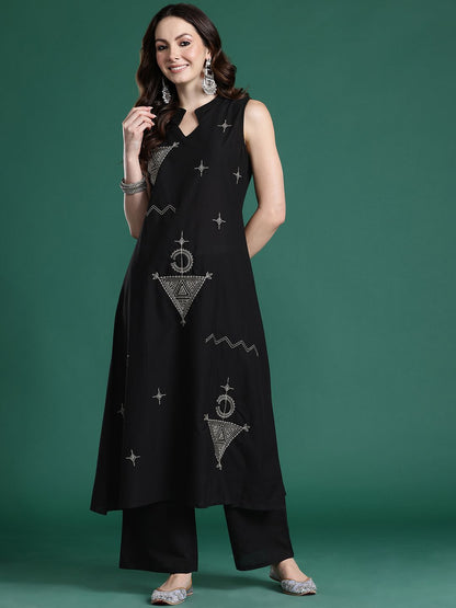 Ethnic Motifs Embroidered Pure Cotton Kurta with Palazzos
