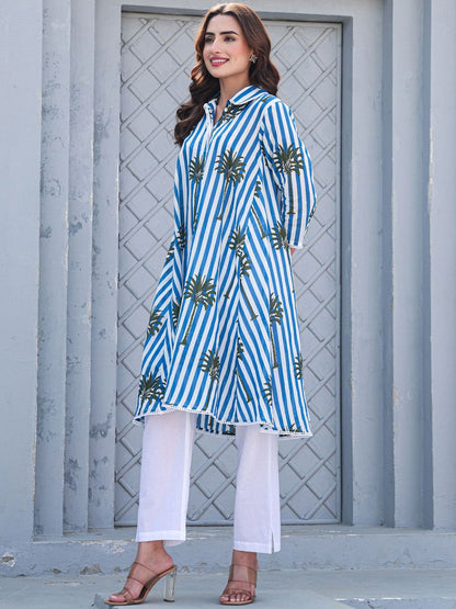Dhiyona IE Printed Pure Cotton A-Line Tunic & Trousers Co-Ord Set