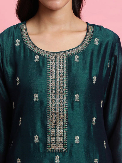 Dhiyona IE Ethnic Motifs Embroidered Sequinned Straight Kurta & Trousers With Dupatta
