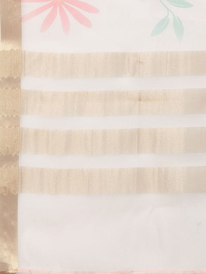 Women Cream-Coloured Floral Yoke Design Regular Thread Work Liva Kurta with Trousers & With Dupatta