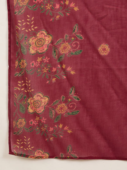 Women Floral Printed Beads and Stones Pure Cotton Kurta with Trousers & Dupatta