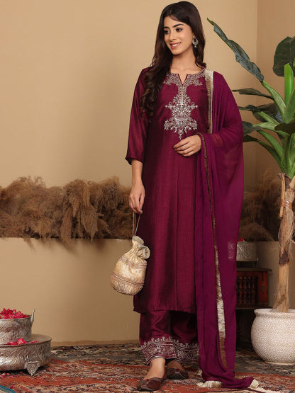 Dhiyona VA Women'sEthnic Motifs Embroidered Regular Kurta with Trousers & Dupatta