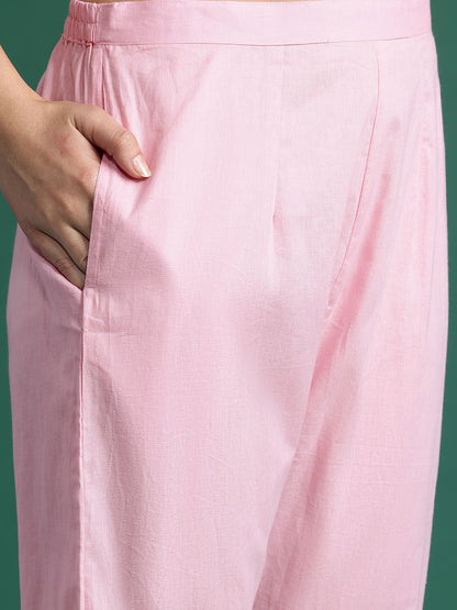 Dhiyona IE Embroidered Thread Work Pure Cotton Kurta With Trousers & Dupatta