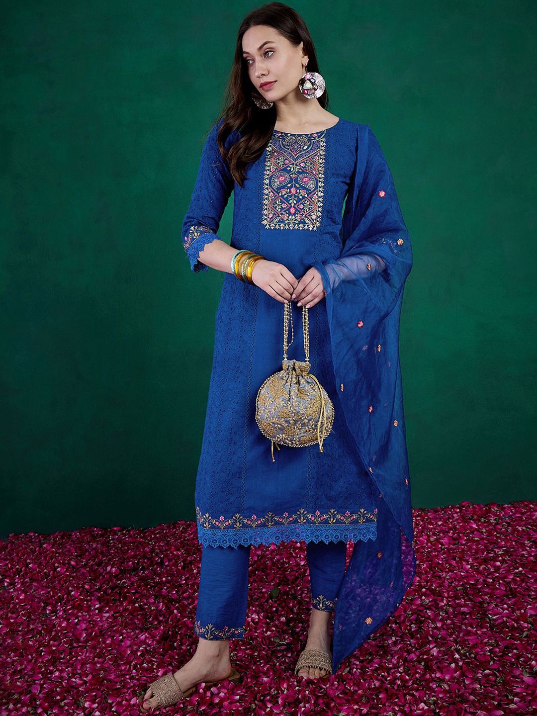 Dhiyona SN Women's Sequin Embroidered Straight Kurta & Trouser With Dupatta