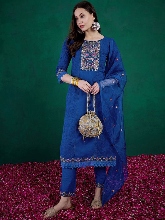 Dhiyona SN Women's Sequin Embroidered Straight Kurta & Trouser With Dupatta