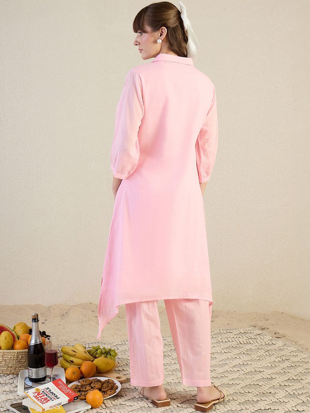 Women Floral Embroidered Cotton Kurta with Trousers