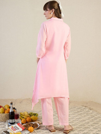 Women Floral Embroidered Cotton Kurta with Trousers