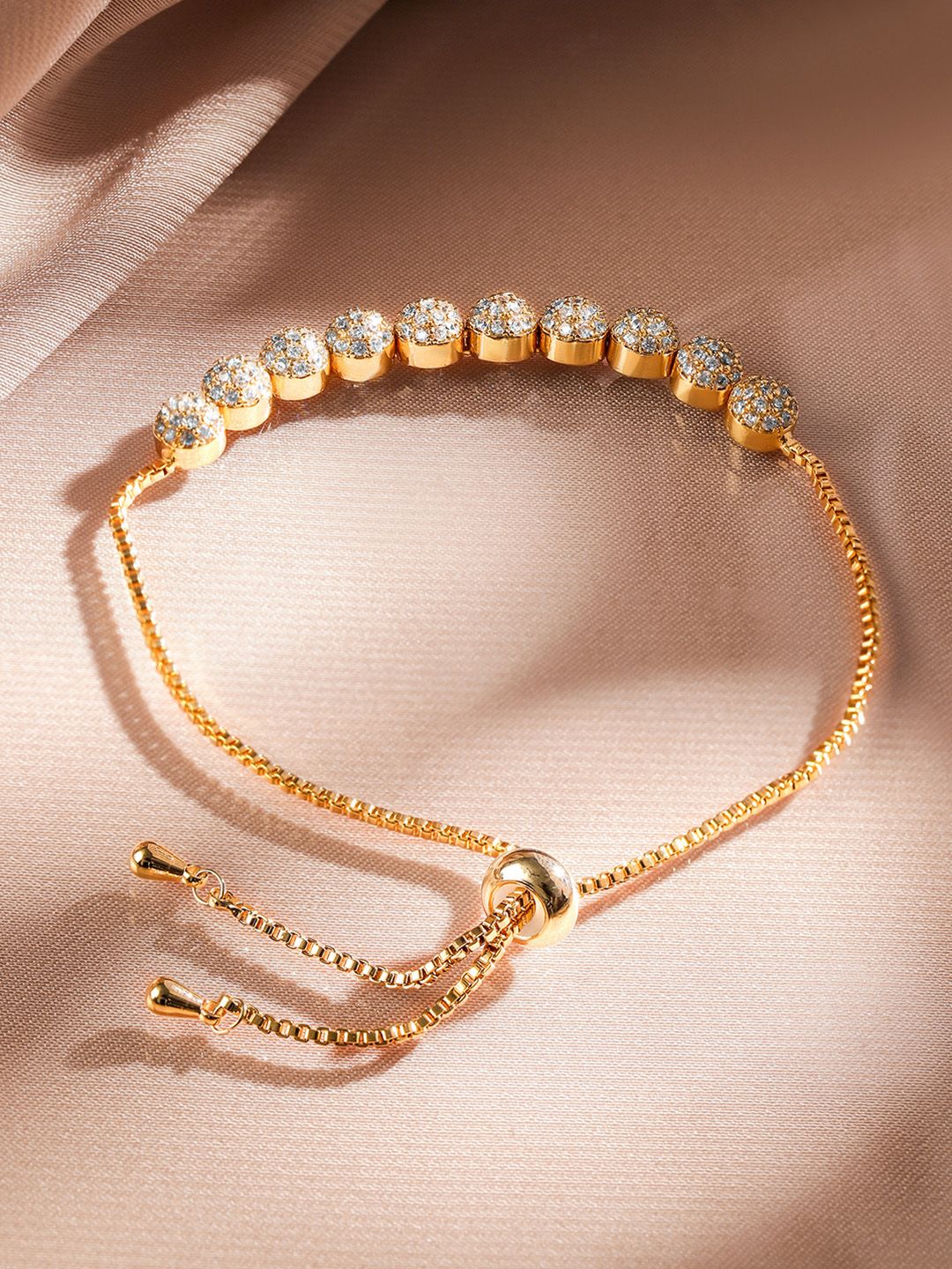 Dhiyona RJ Women's 18K Gold Plated Cubic Zirconia Adjustable Pull Chain Bracelet