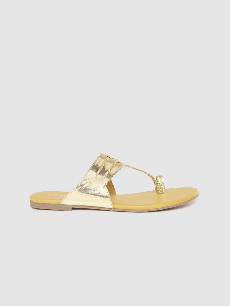 Dhiyona AK Women Gold-Toned Braided One Toe Flats
