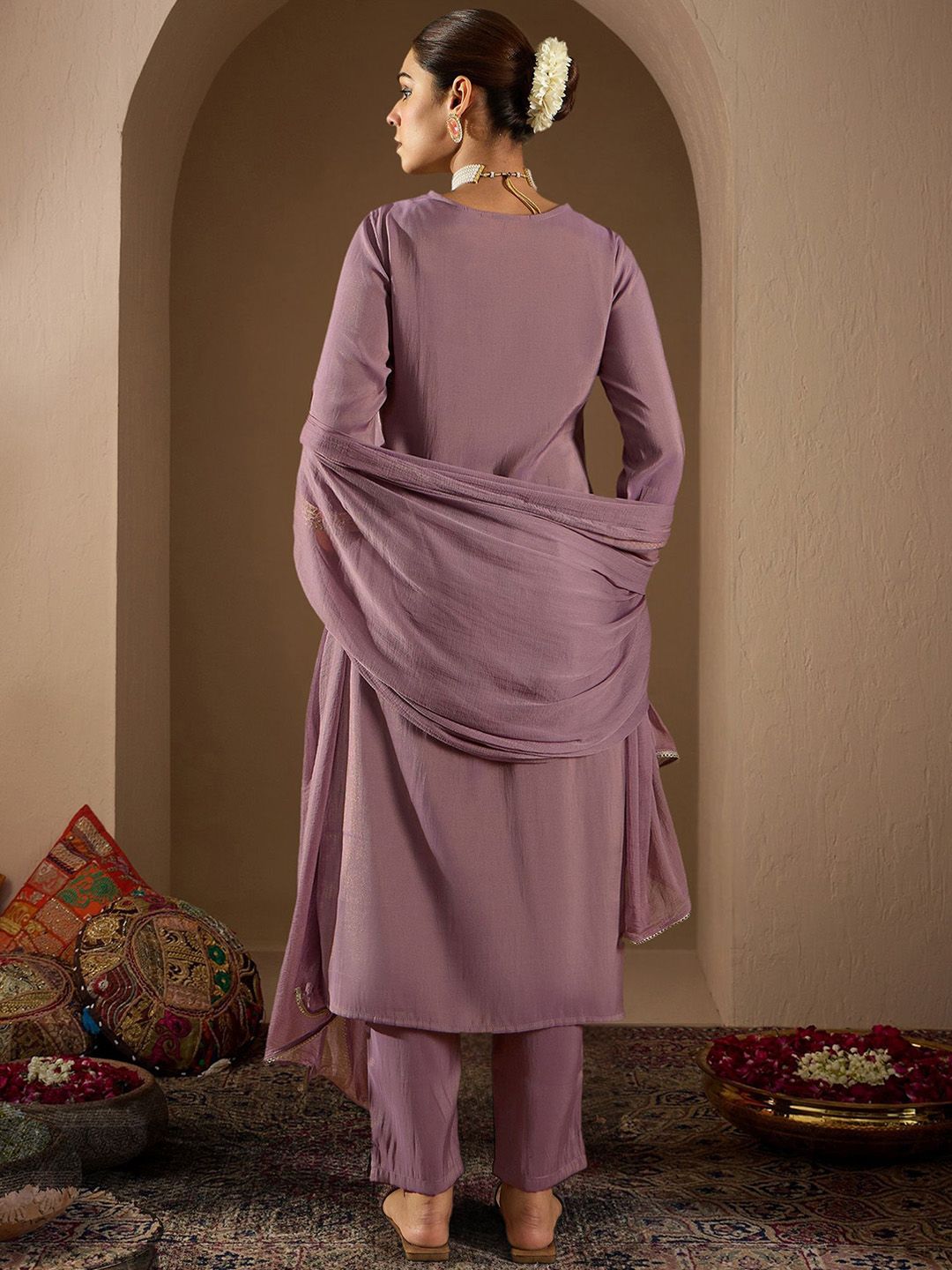 Women Ethnic Motifs Embroidered Regular Kurta with Trousers & With Dupatta