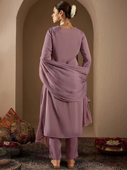 Women Ethnic Motifs Embroidered Regular Kurta with Trousers & With Dupatta