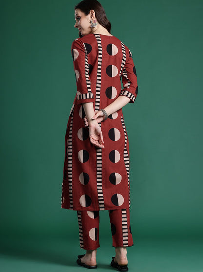 Dhiyona IE Women Printed Pleated Pure Cotton Kurta with Trousers