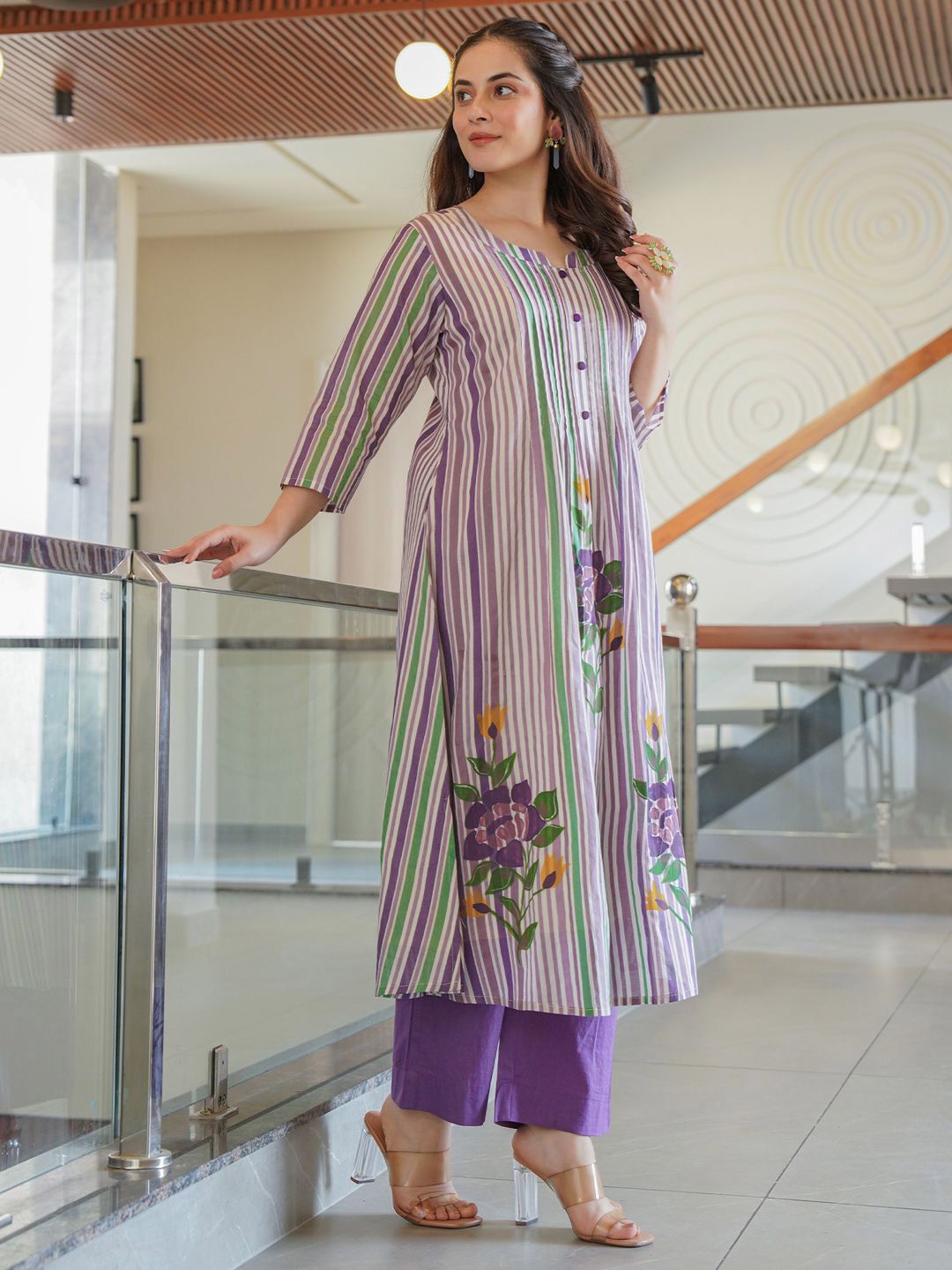 Dhiyona IE Floral Printed Pure Cotton Tunic With Trousers Co-Ords