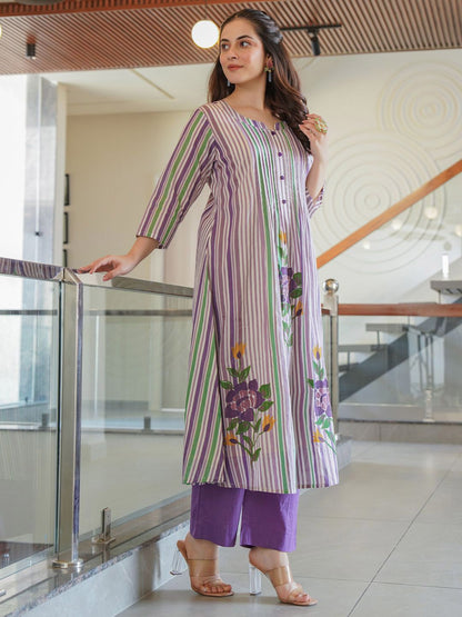 Dhiyona IE Floral Printed Pure Cotton Tunic With Trousers Co-Ords