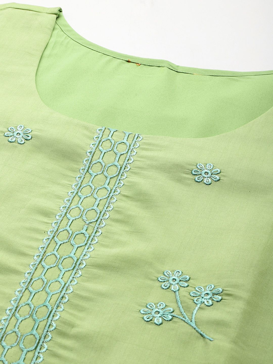 Floral Embroidered Thread Work Kurta With Trousers & Dupatta