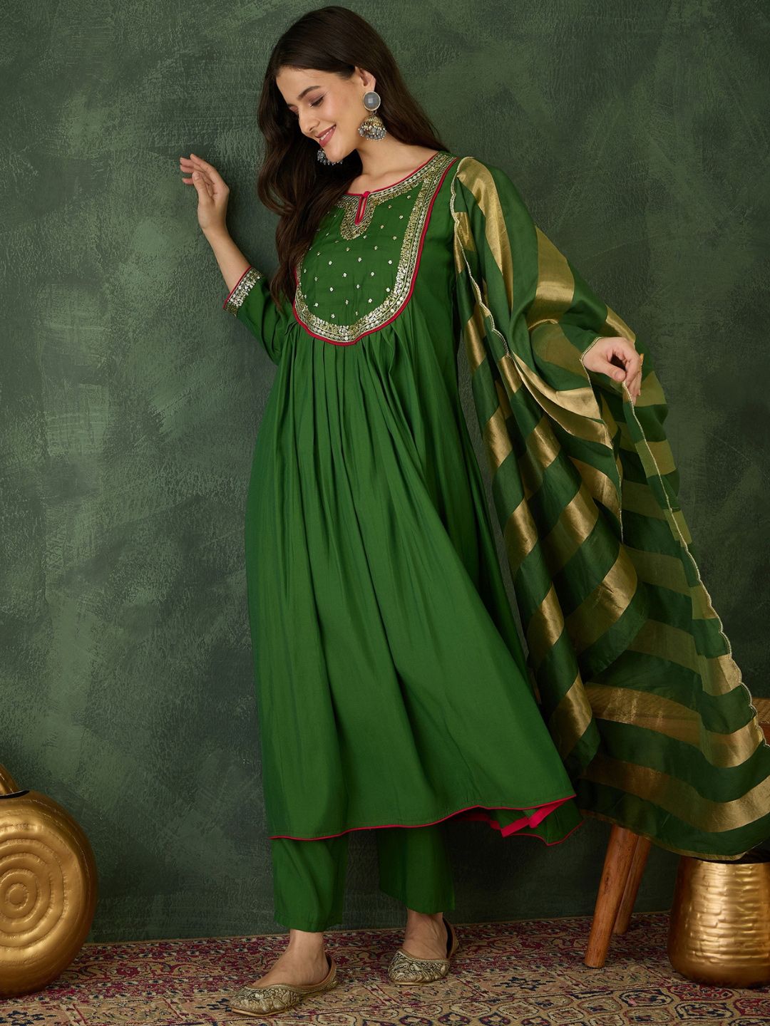 Dhiyona KA Women Embroidered A-Line Kurta Set