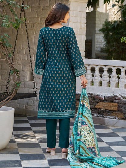 Dhiyona VA Women's Floral Printed Regular Beads and Stones Kurta with Trousers & With Dupatta
