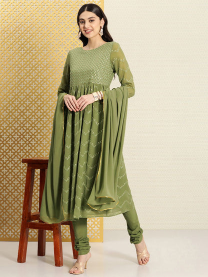 Dhiyona PD Women Jashn Ethnic Motifs Embroidered Sequinned Kurta & Churidar With Dupatta