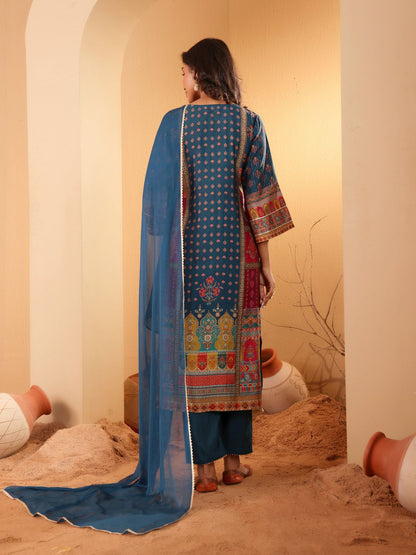 Dhiyona VA Women's Ethnic Motifs Printed Regular Gotta Patti Kurta with Trousers & Dupatta