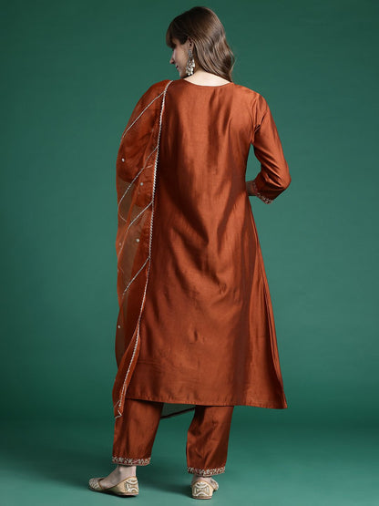 Ethnic Motifs Embroidered Kurta with Trousers & Dupatta