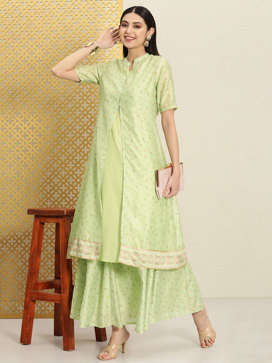 Dhiyona PD Women Women Floral Printed Pure Cotton Jashn Kurta with Jacket & Skirt