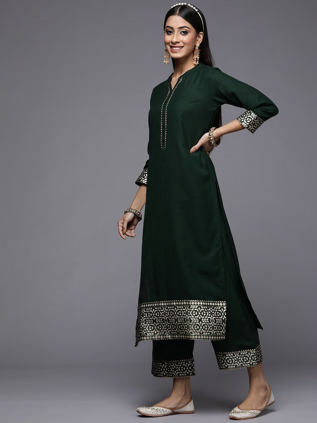 Women Green Patchwork Kurta with Palazzos & With Dupatta