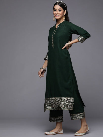 Women Green Patchwork Kurta with Palazzos & With Dupatta