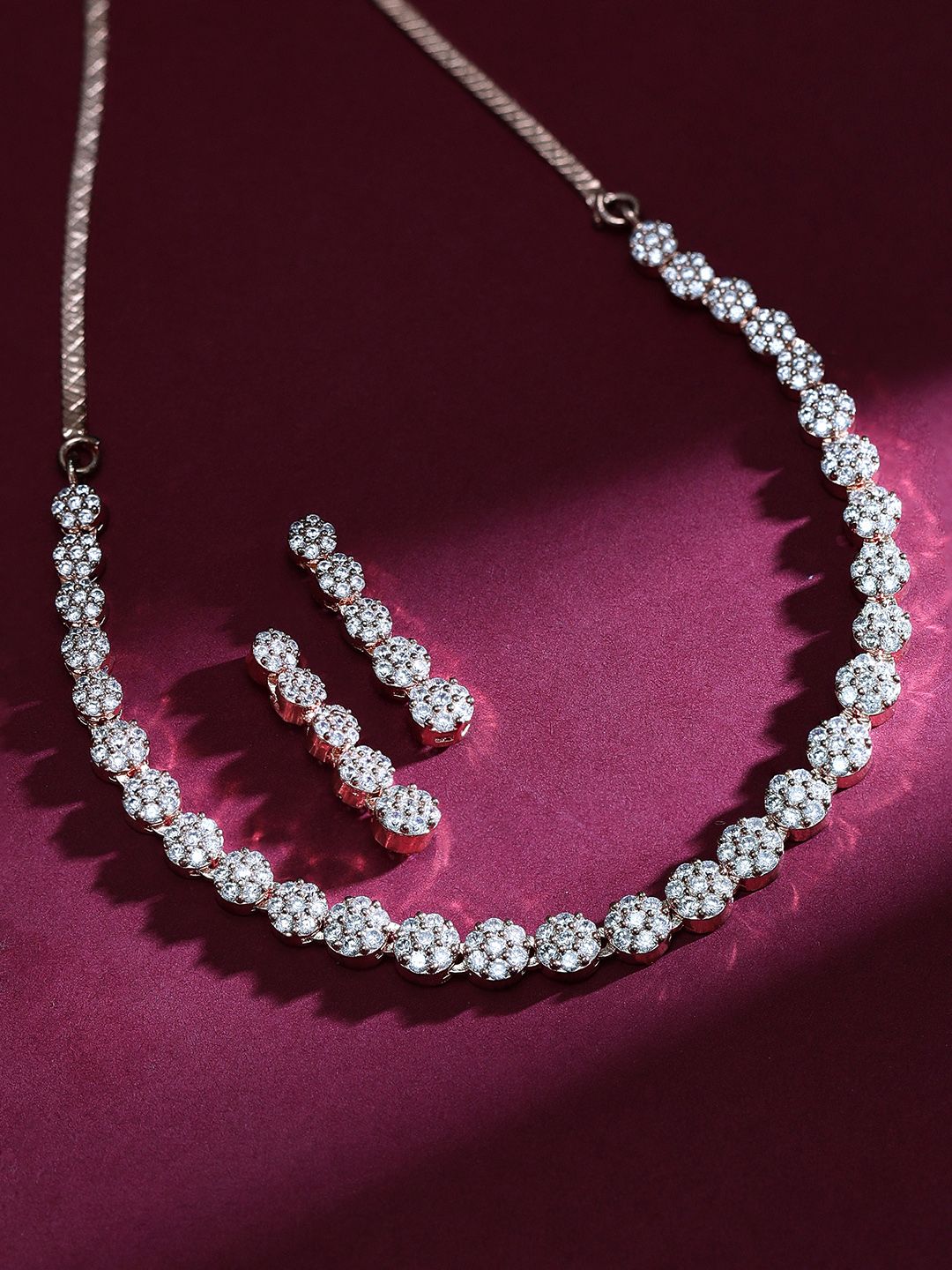 Dhiyona RJ Women's 22K Gold-Toned White AD Studded Jewellery Set