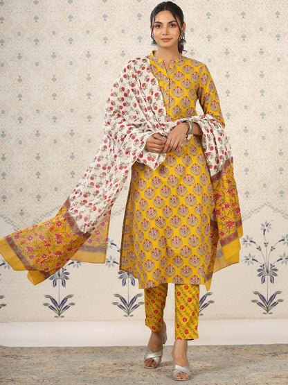 Dhiyona OD  Mandarin Collar Floral Printed Regular Pure Cotton Kurta Set