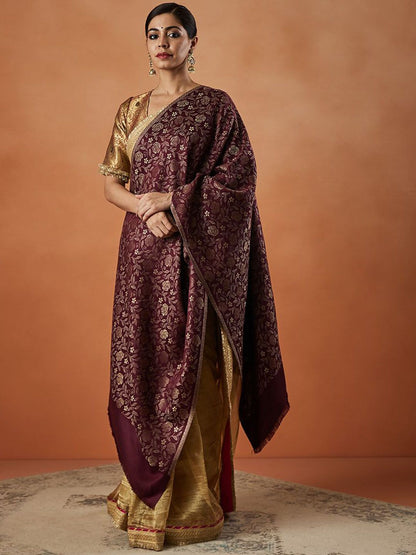 Dhiyona PA Floral Woven Design Fringed Shawl