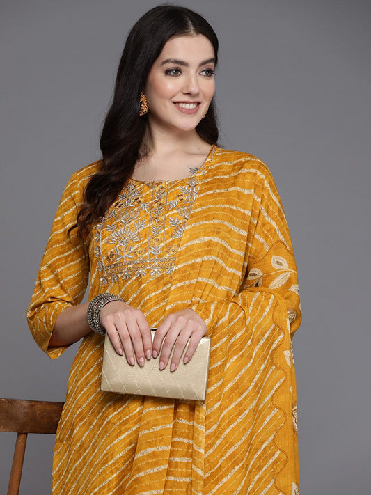 Dhiyona IE Women Floral Yoke Design Regular Pure Cotton Kurta with Trousers & With Dupatta