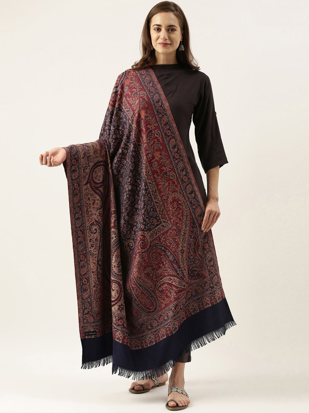 Dhiyona PA Women Blue And Red Woven Design Shawl