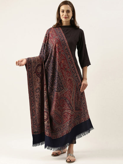 Dhiyona PA Women Blue And Red Woven Design Shawl