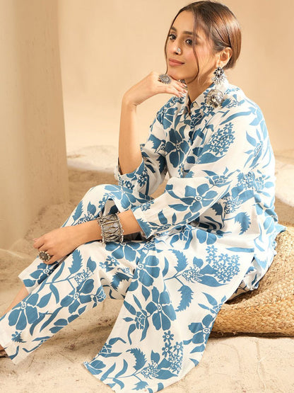 Dhiyona IE Women Floral Printed Regular Kurta with Trousers