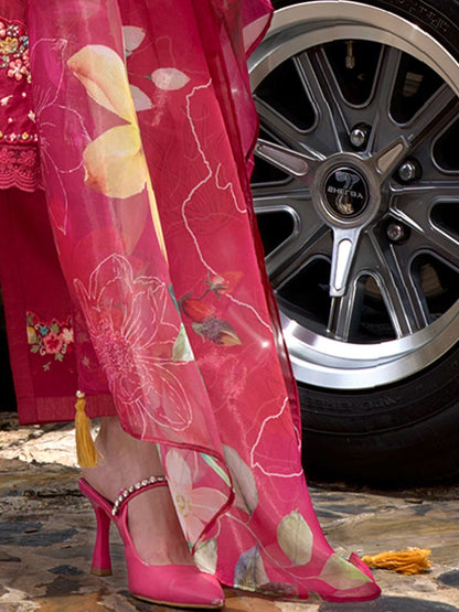 Floral Embroidered Thread Work Kurta with Trousers & Dupatta