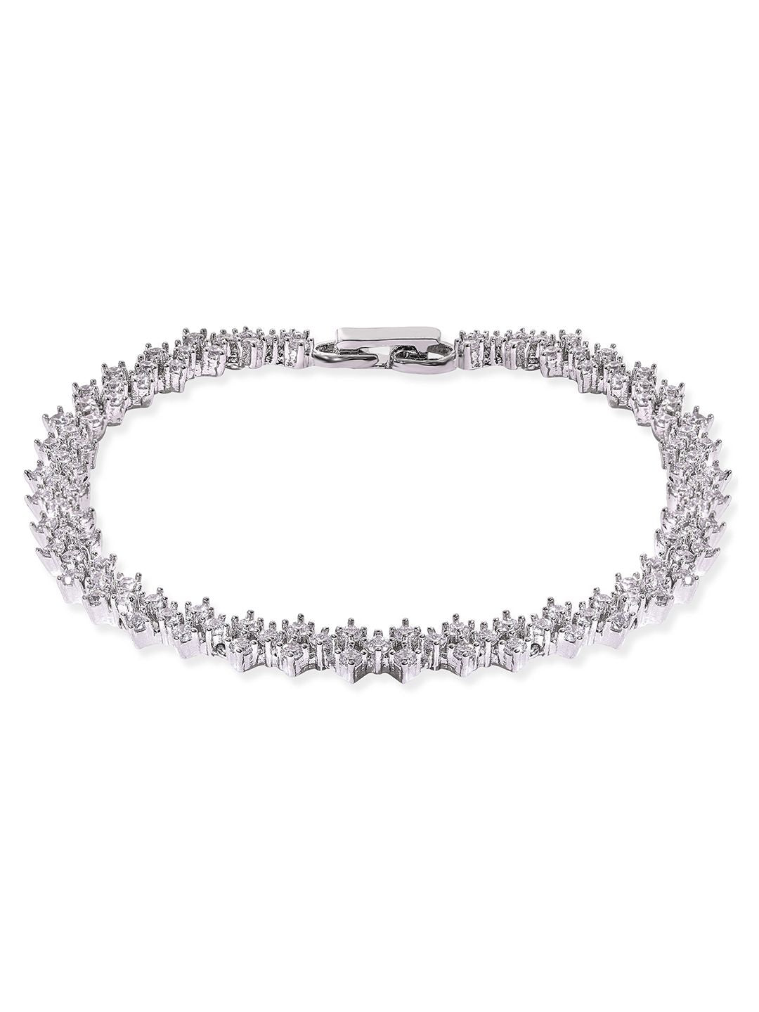 Dhiyona RJ Women's Brass Cubic Zirconia Rhodium-Plated Link Bracelet