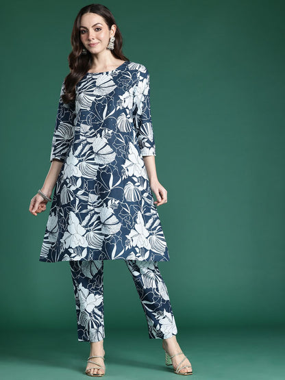 Dhiyona IE Floral Printed Pure Cotton Kurta with Trousers