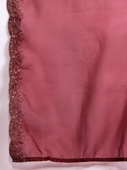 Dhiyona IE Floral Embroidered Sequinned Liva Kurta With Trousers & Dupatta