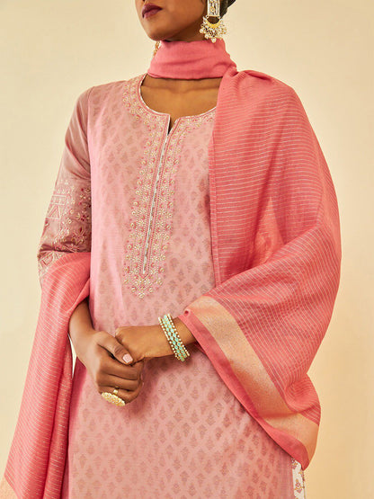 Dhiyona SO Women's Floral Printed Layered Thread Work Chanderi Silk Kurta with Trousers & With Dupatta