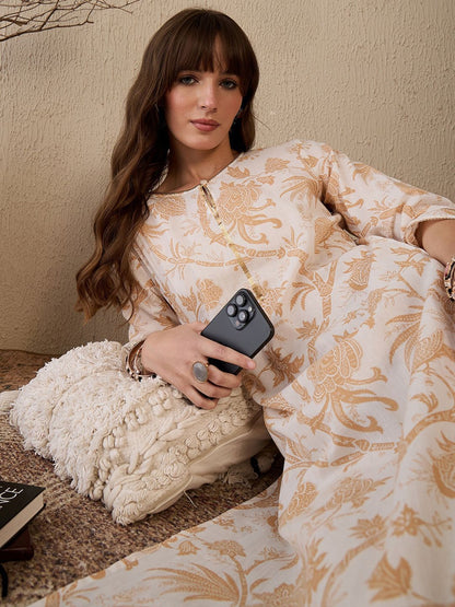 Dhiyona IE Women Floral Printed Keyhole Neck Sequinned Floral Kurta