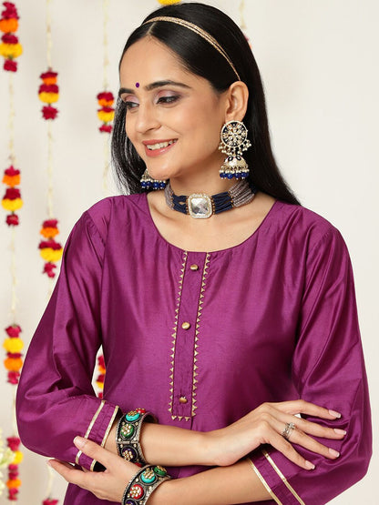 Dhiyona VA Women'sRound Neck Regular Kurta with Trousers & With Dupatta