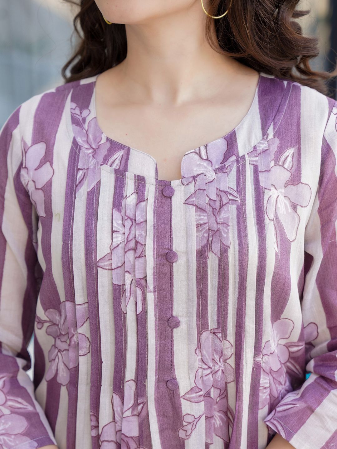 Dhiyona IE Floral Printed Notch Neck Pure Cotton A-Line Kurta With Trousers