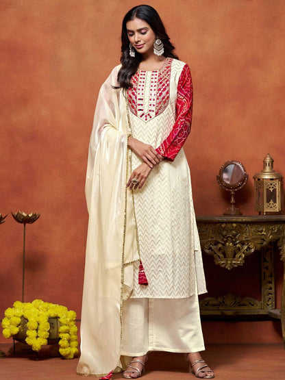 Dhiyona SN Women's Ethnic Motifs Printed Pure Cotton Kurta with Palazzo & Dupatta